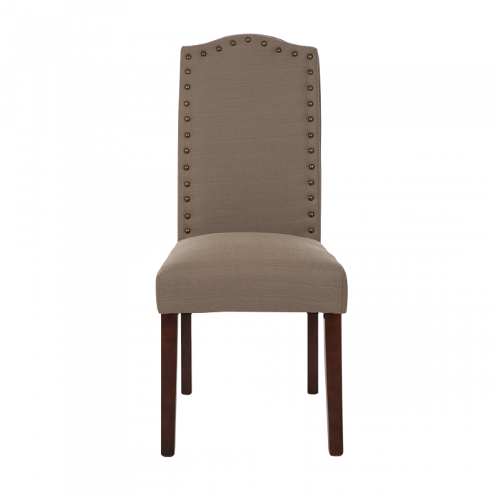 Tan Upholstered Dining Chairs With Studded Decoration, Set Of 2