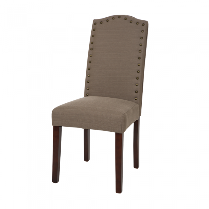 Tan Upholstered Dining Chairs With Studded Decoration, Set Of 2
