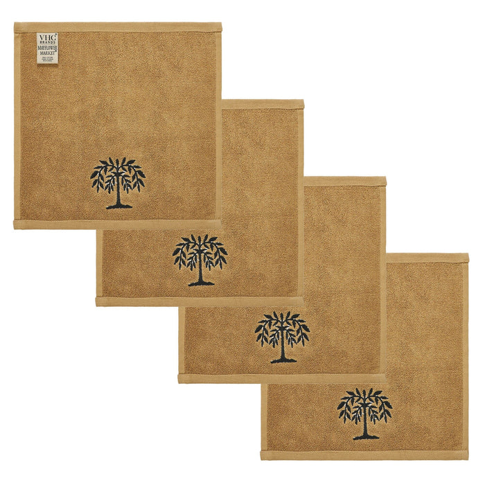 Tan Willow Tree Washcloth - Set of 4 - Primitive Star Quilt Shop