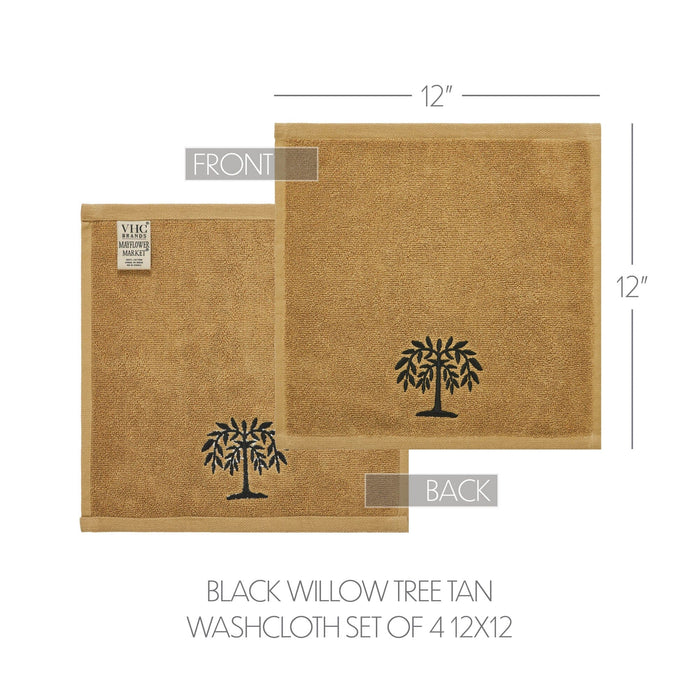 Tan Willow Tree Washcloth - Set of 4 - Primitive Star Quilt Shop