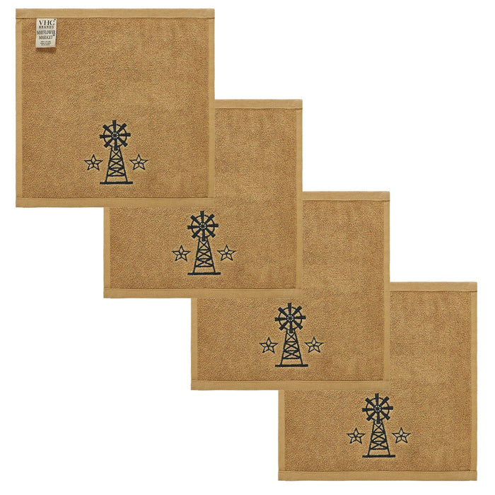 Tan Windmill Washcloth - Set of 4 - Primitive Star Quilt Shop
