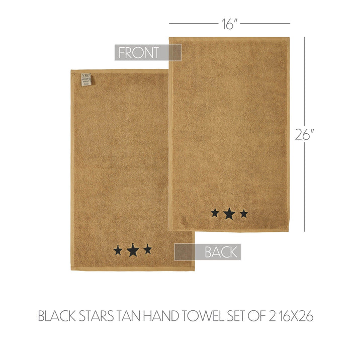 Tan with Black Barn Stars Hand Towel - Set of 2 - Primitive Star Quilt Shop