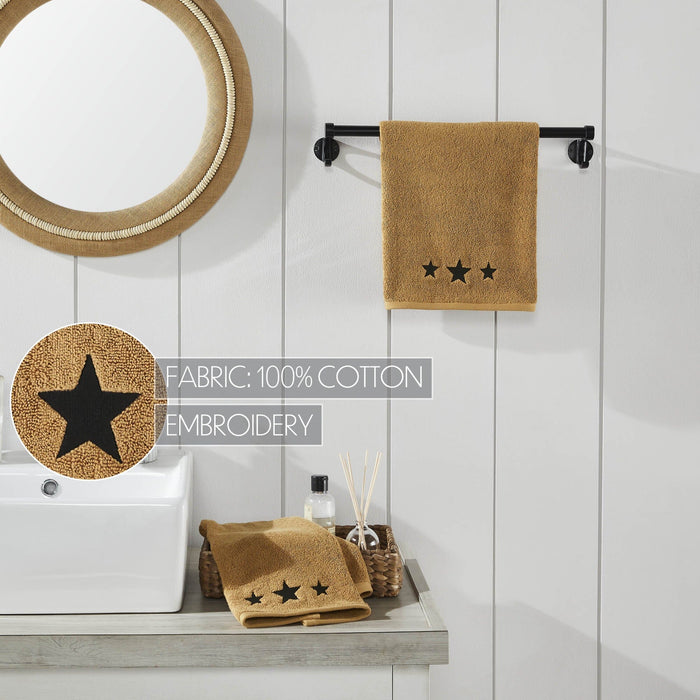Tan with Black Barn Stars Hand Towel - Set of 2 - Primitive Star Quilt Shop
