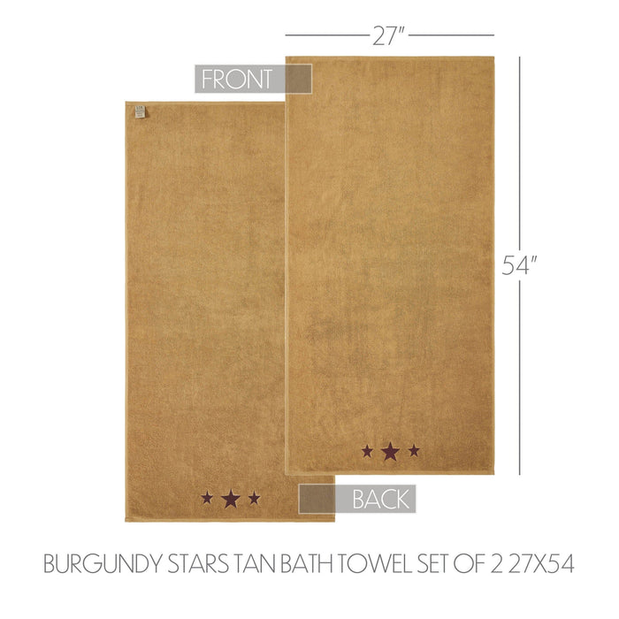 Tan with Burgundy Barn Stars Bath Towel - Set of 2 - Primitive Star Quilt Shop