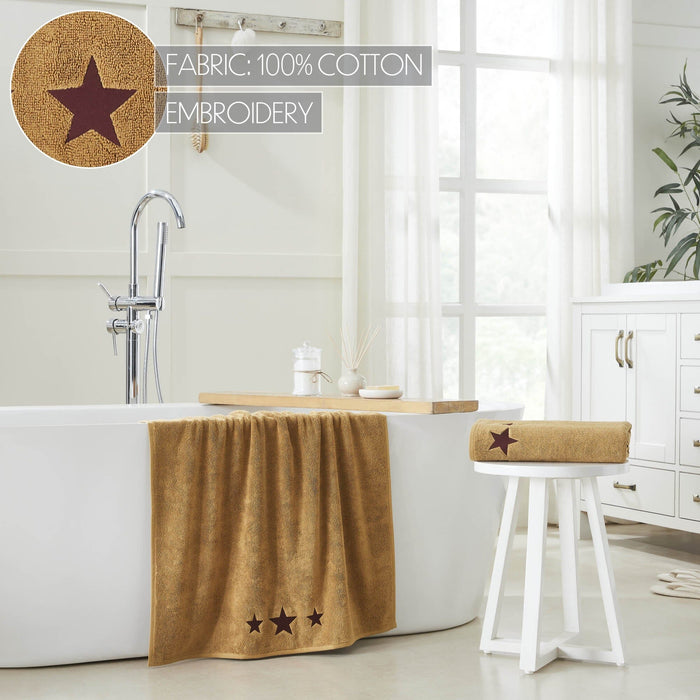 Tan with Burgundy Barn Stars Bath Towel - Set of 2 - Primitive Star Quilt Shop