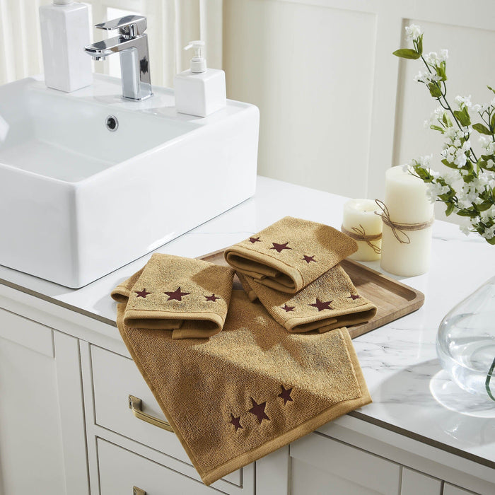 Tan with Burgundy Barn Stars Washcloth - Set of 4 - Primitive Star Quilt Shop