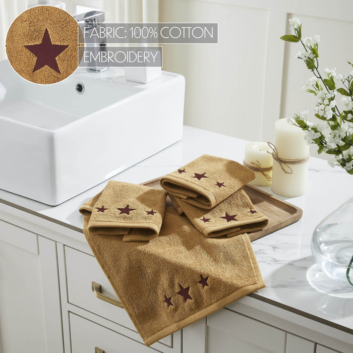 Tan with Burgundy Barn Stars Washcloth - Set of 4 - Primitive Star Quilt Shop
