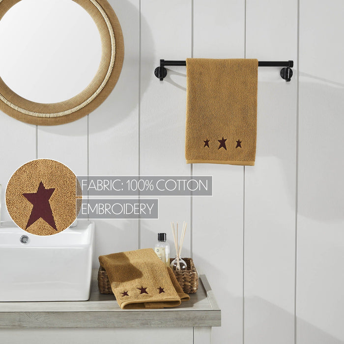 Tan with Burgundy Prim Stars Hand Towel - Set of 2 - Primitive Star Quilt Shop