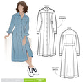 Classic Tatum Woven Dress sewing pattern with long sleeves, collar, and western panelling, designed for denim, chambray, woven drill, or linen fabrics.