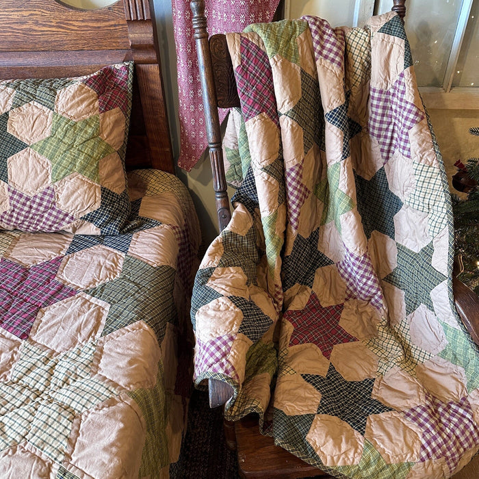 Tea Cabin Tumbling Star Quilted Throw - Primitive Star Quilt Shop