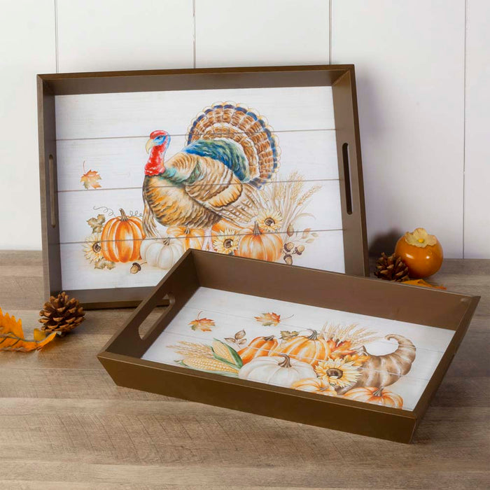 Thanksgiving Wooden Turkey Tray, Set of 2