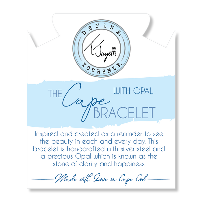 The Cape Bracelet Disc- Silver Steel with White Opal Disc