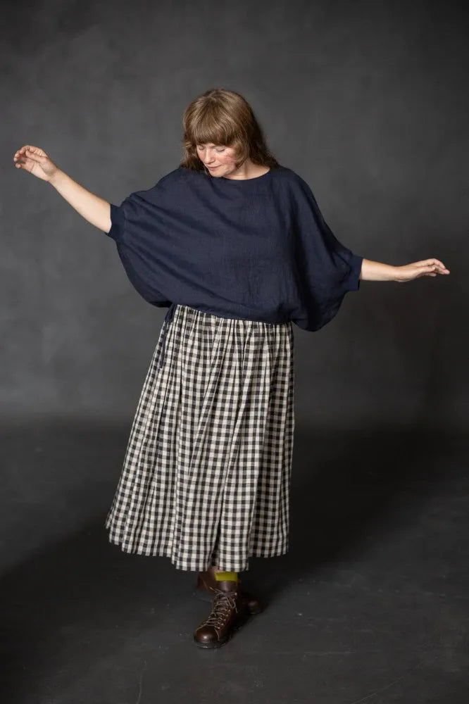 navy blue top made using Cirrus top sewing pattern by Merchant & Mills