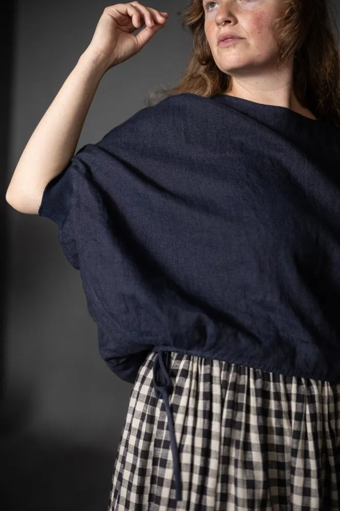 navy blue top made using Cirrus top sewing pattern by Merchant & Mills
