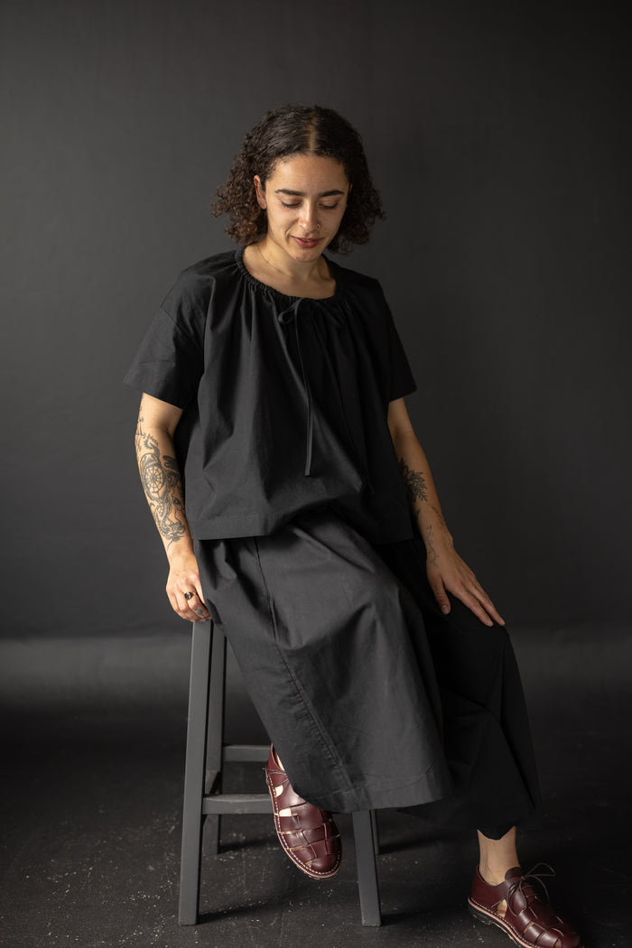 Clover Top/Dress sewing pattern with adjustable drawstring neckline, available in sizes XS-XL.