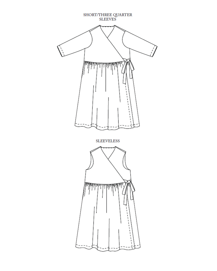 Etta Sewing Pattern - Simple Wrap Dress with Lined Bodice and Inseam Pockets-drawing