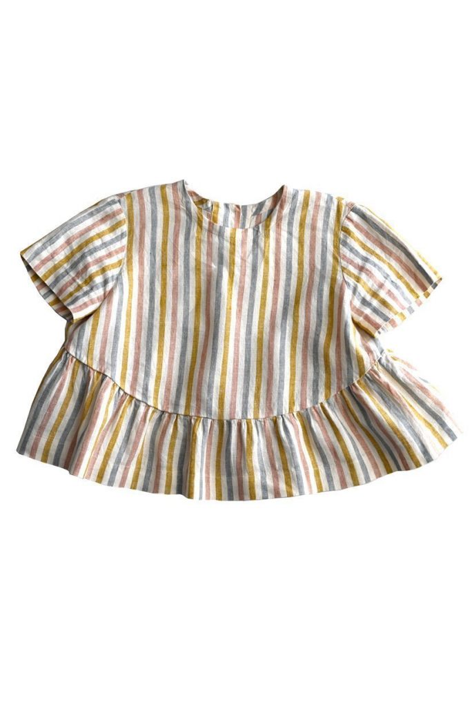 Merchant & Mills’ Florence pattern featuring a swingy top/dress with button back and high low gathers.