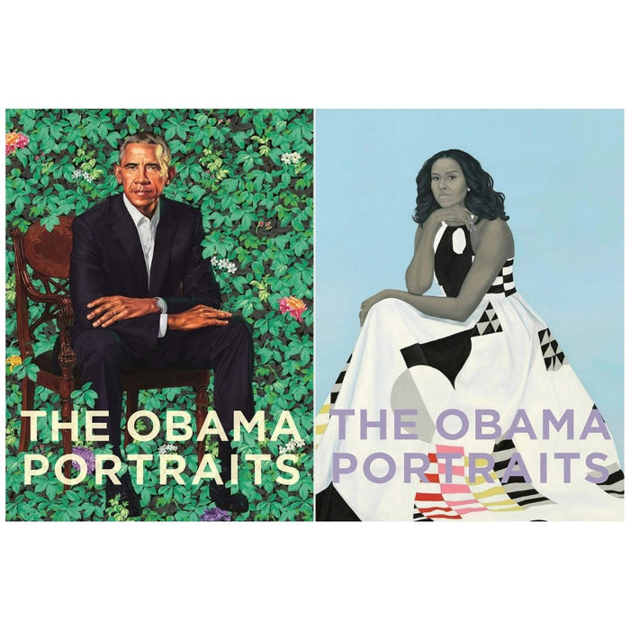 Cover of the book 'The Obama Portraits' featuring a painting of Barack Obama seated in front of a green background, with the title and author's name at the top.