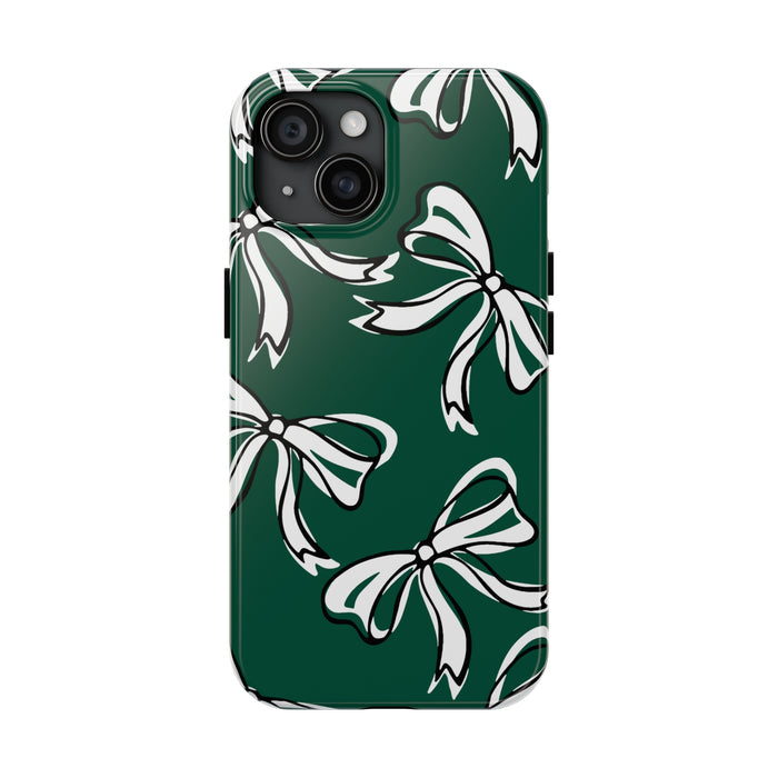 Trendy Bow Phone Case, Bed Party Bow Iphone case, Bow Phone Case, - Michigan State, Spartans, BING, green and white
