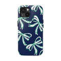 Trendy Bow Phone Case, Bed Party Bow Iphone case, Bow Phone Case, - Notre Dame, green and blue