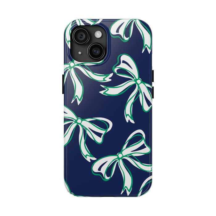 Trendy Bow Phone Case, Bed Party Bow Iphone case, Bow Phone Case, - Notre Dame, green and blue