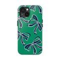 Trendy Bow Phone Case, Bed Party Bow Iphone case, Bow Phone Case, - Notre Dame, green and blue
