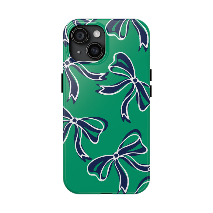 Trendy Bow Phone Case, Bed Party Bow Iphone case, Bow Phone Case, - Notre Dame, green and blue