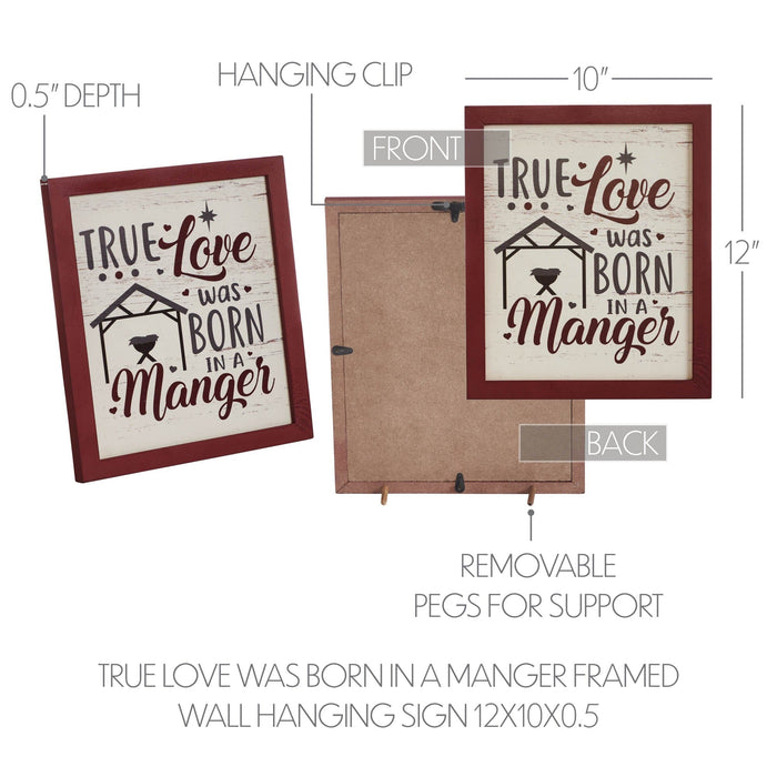 "True Love Was Born In A Manger" Wood Sign - 12x10" - Primitive Star Quilt Shop