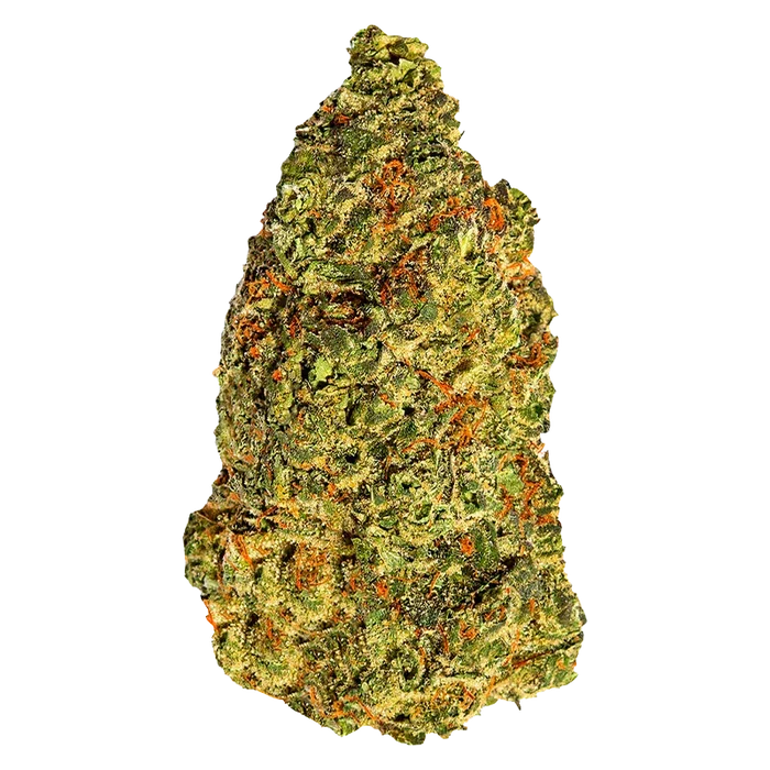 Close-up, top-down view of a dense green and orange bud labeled Turbo Diesel, shown against a clean white background.
