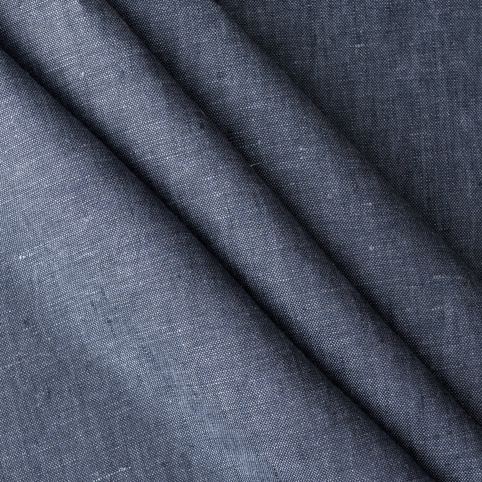 Twilight Navy deep blue-charcoal 100% linen fabric, 225 GSM, 25 LEA with visible yarn texture.