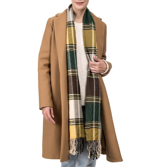 Unisex Oversized Orange, Green and Purple Plaid Scarf with Tassels