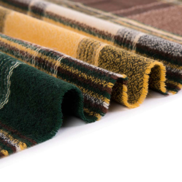 Unisex Oversized Orange, Green and Purple Plaid Scarf with Tassels