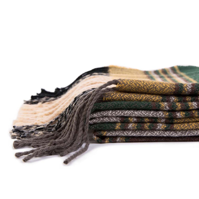 Unisex Oversized Orange, Green and Purple Plaid Scarf with Tassels