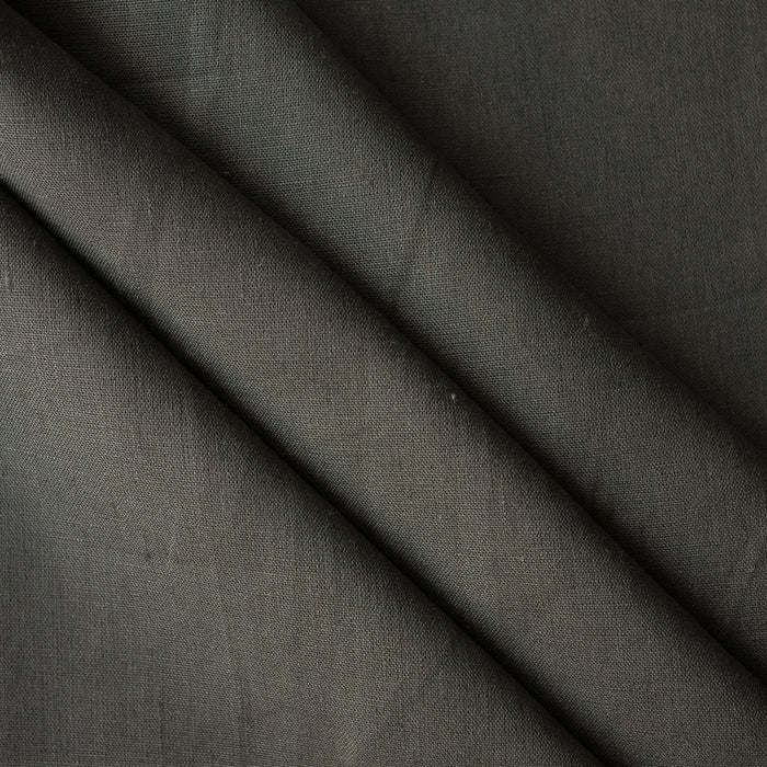 Urban Moss deep grey-olive 100% linen fabric, 230 GSM, 25 LEA – close-up texture