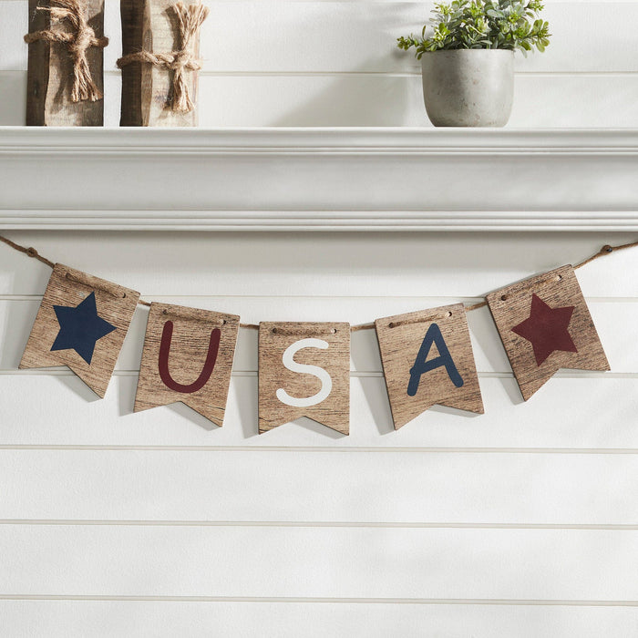 USA & Stars Wooden Banner - 5x20" - Primitive Star Quilt Shop