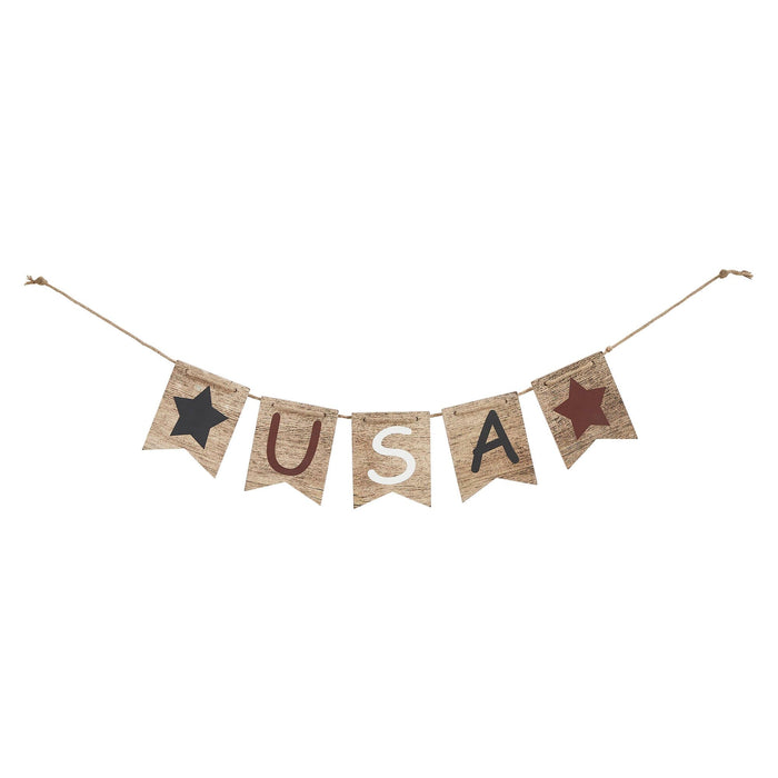 USA & Stars Wooden Banner - 5x20" - Primitive Star Quilt Shop