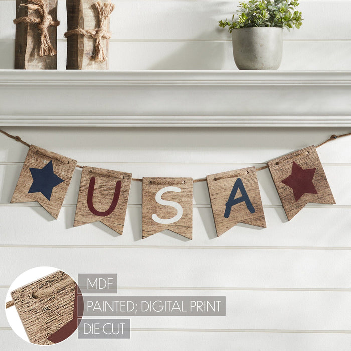 USA & Stars Wooden Banner - 5x20" - Primitive Star Quilt Shop
