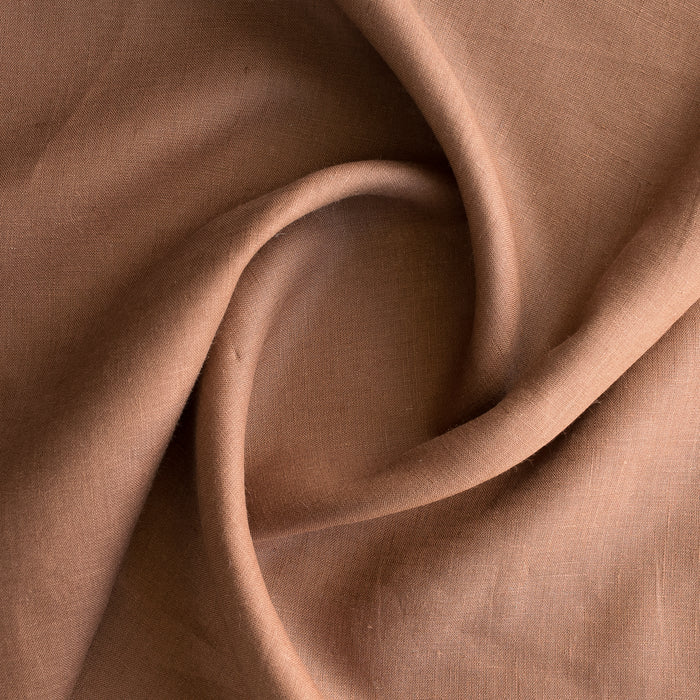 Walnut Brown 100% Linen Fabric – warm brown hue, lightweight 140 GSM, fine 60 LEA weave