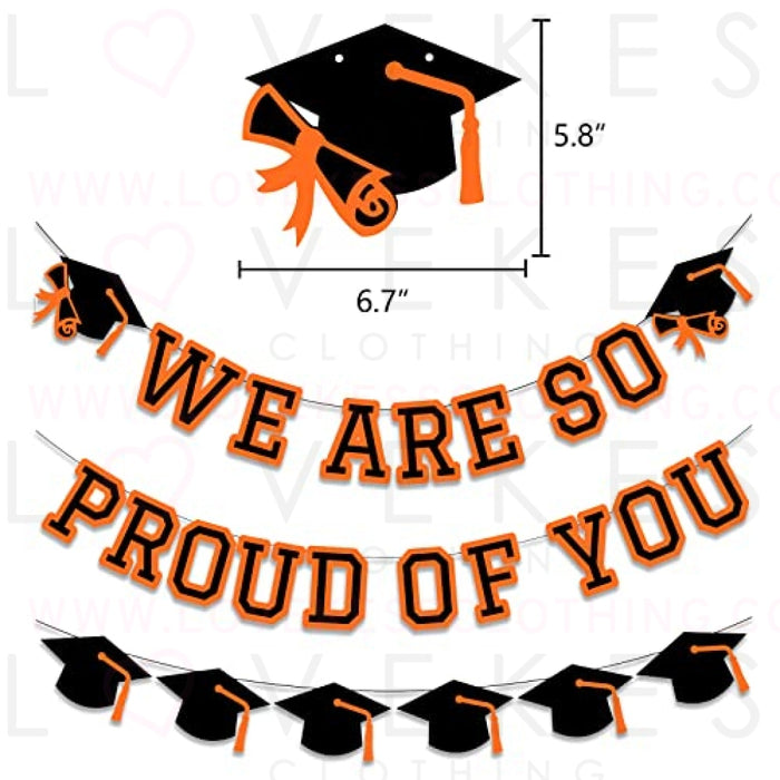 We Are So Proud Of You Banner Graduation Party Decorations Congrats Grad Cap Garlands Wall Sign Orange
