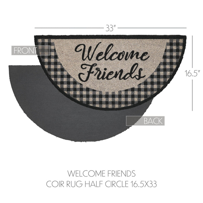"Welcome Friends" Coir Half Circle Rug 16.5x33" - Primitive Star Quilt Shop