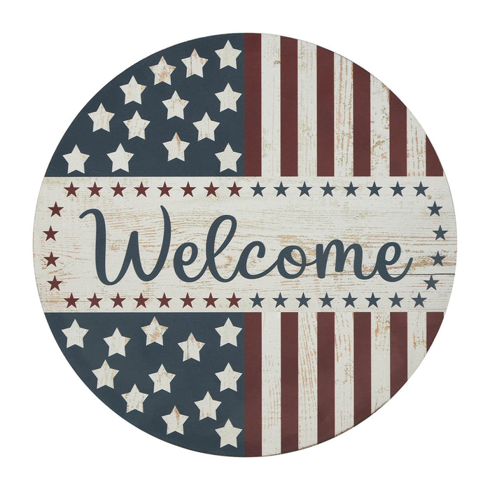 "Welcome" Stars & Stripes Round Wall Decor - 11" - Primitive Star Quilt Shop