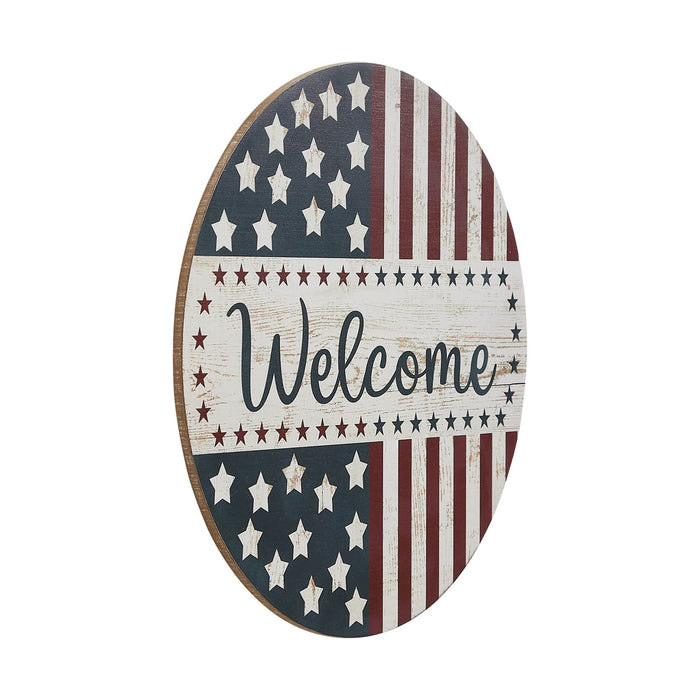 "Welcome" Stars & Stripes Round Wall Decor - 11" - Primitive Star Quilt Shop