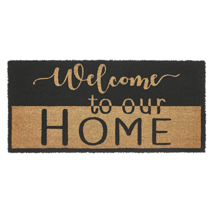 "Welcome to Our Home" Black and Tan Coir Rectangle Rug 17x36" - Primitive Star Quilt Shop
