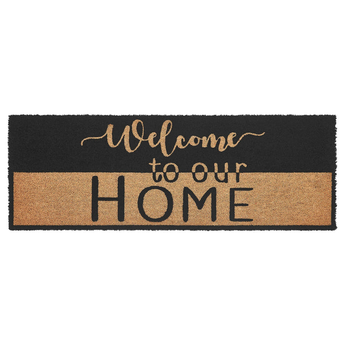 "Welcome to Our Home" Black and Tan Coir Rectangle Rug 17x48" - Primitive Star Quilt Shop