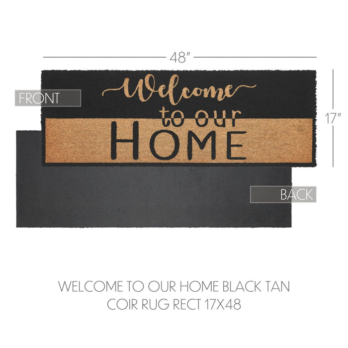 "Welcome to Our Home" Black and Tan Coir Rectangle Rug 17x48" - Primitive Star Quilt Shop