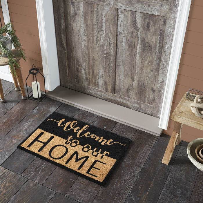 "Welcome to Our Home" Black and Tan Coir Rectangle Rug 20x30" - Primitive Star Quilt Shop