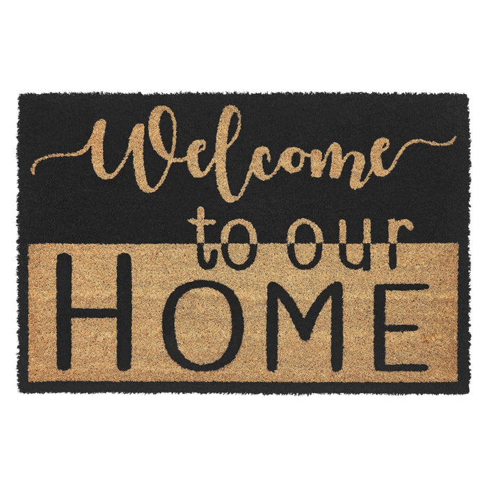 "Welcome to Our Home" Black and Tan Coir Rectangle Rug 20x30" - Primitive Star Quilt Shop