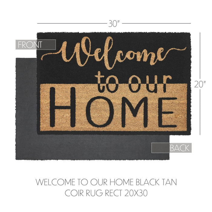 "Welcome to Our Home" Black and Tan Coir Rectangle Rug 20x30" - Primitive Star Quilt Shop