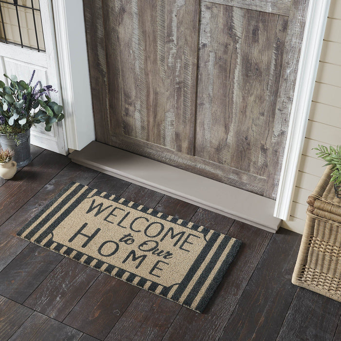 "Welcome to Our Home" Charcoal Striped Coir Rectangle Rug 17x36" - Primitive Star Quilt Shop