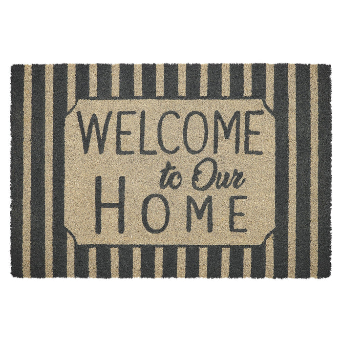 "Welcome to Our Home" Charcoal Striped Coir Rectangle Rug 20x30" - Primitive Star Quilt Shop